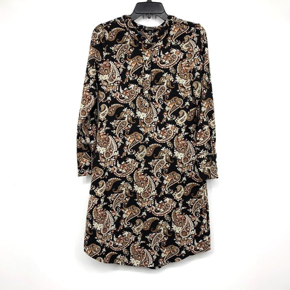 Versona Dress Black Floral Paisley Print Long Sleeve Button Up NWT - Picture 1 of 10